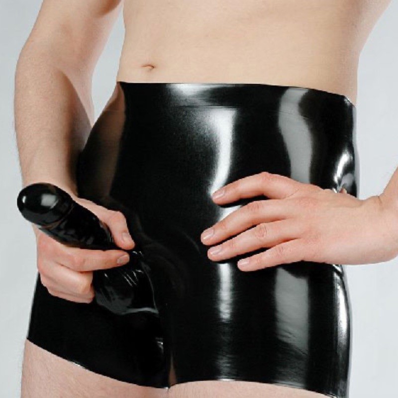 Pánské latexové erotické boxerky s vnitřním a vnějším kondomem