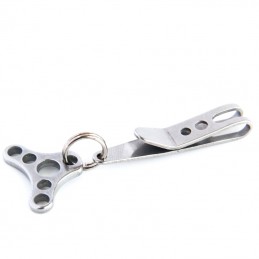 Mini spona, klip na opasek či kapsu s přívěskem bumerang na klíče