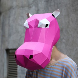 Zwierzęca maska papierowa 3D, różowy hipopotam, hipopotam kreatywnie składany origami