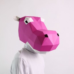 Zwierzęca maska papierowa 3D, różowy hipopotam, hipopotam kreatywnie składany origami