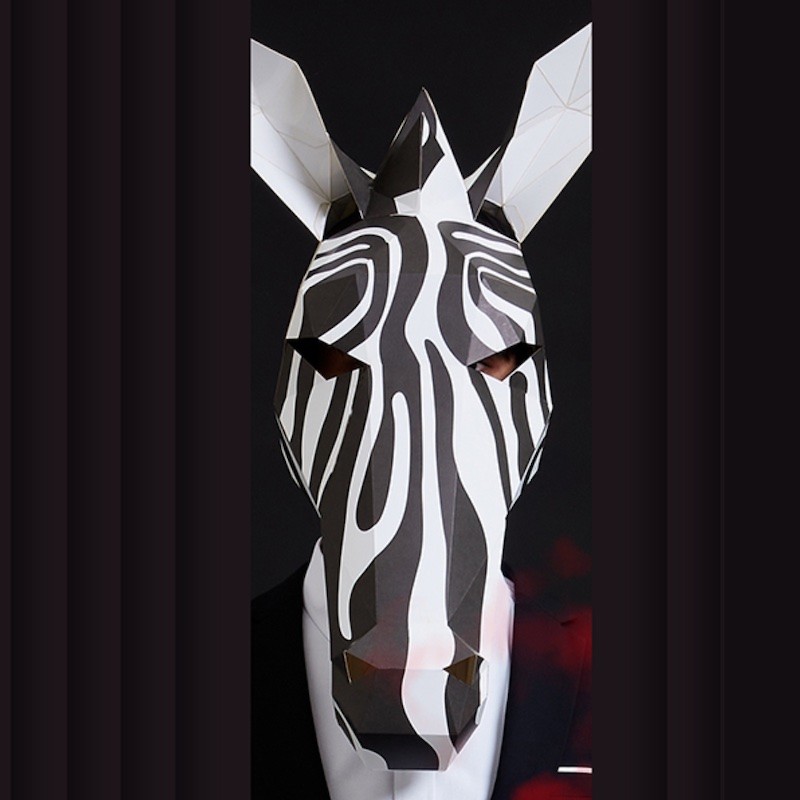 Állat maszk papírból 3D, zebra, hajtogatható, kreatív, origami