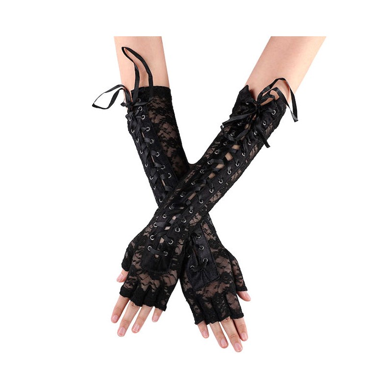 Koronkowe rękawiczki, długie ze sznurowadłami