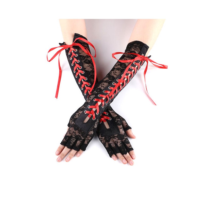 Čipkové rukavice, dlhé, šnurovacie