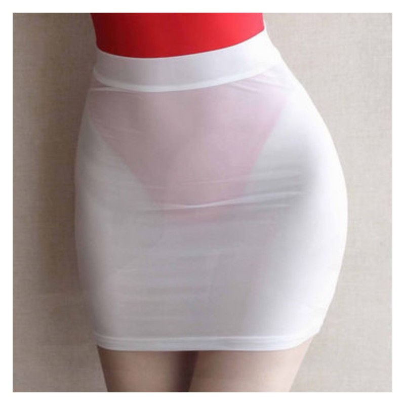 Erotikus szexi félig átlátszó Ice Silk miniszoknya, magas derékkal