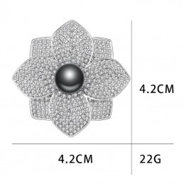 Duża broszka kwiatowa z czarną perłą