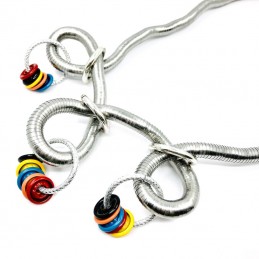 Kształtny naszyjnik, srebrny designerski wąż z kolorowymi zawieszkami