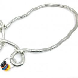 Kształtny naszyjnik, srebrny designerski wąż z kolorowymi zawieszkami