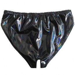 Erotické dámské lesklé PVC kalhotky s otvorem
