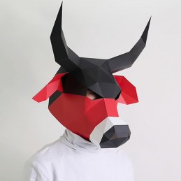Maska zwierzęca 3D papierowa, byk, składana, kreatywna, origami