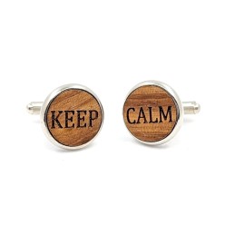 Manžetové gombíky drevené okrúhle Keep Calm