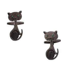 Mandzsettagombok fekete ülő macska 