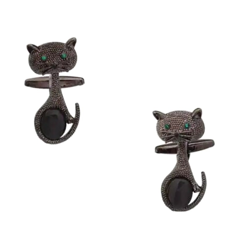 Mandzsettagombok fekete ülő macska 