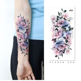Tymczasowa naklejka tatuaż kolorowe kwiaciste, piwonie, kwiaty
