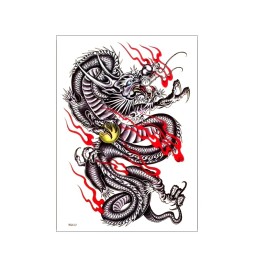 Duży tatuaż na całe plecy, zmywalny, design ognisty smok, dragon
