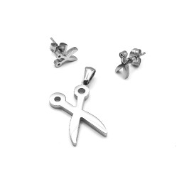 Ékszerkészlet medál és fülbevaló olló motívummal, fodrászoknak