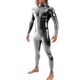 Catsuit męski kombinezon z zamkiem błyszczący