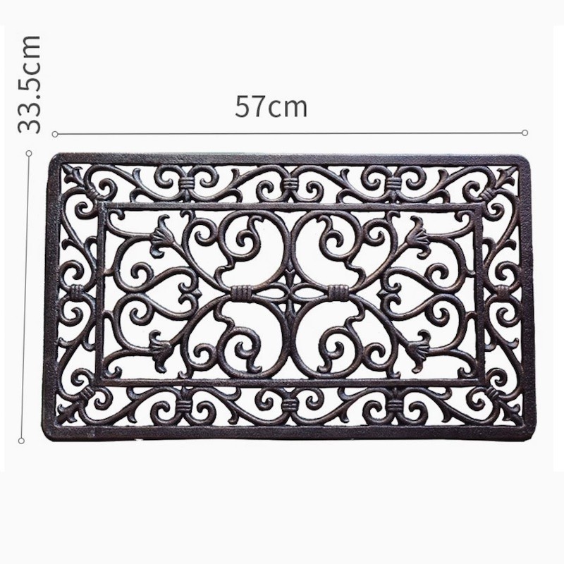 Téglalap alakú öntöttvas kültéri lábtörlő, szecessziós motívumokkal