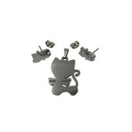 Zestaw biżuterii zawieszka i kolczyki kot, kotek ze stali chirurgicznej