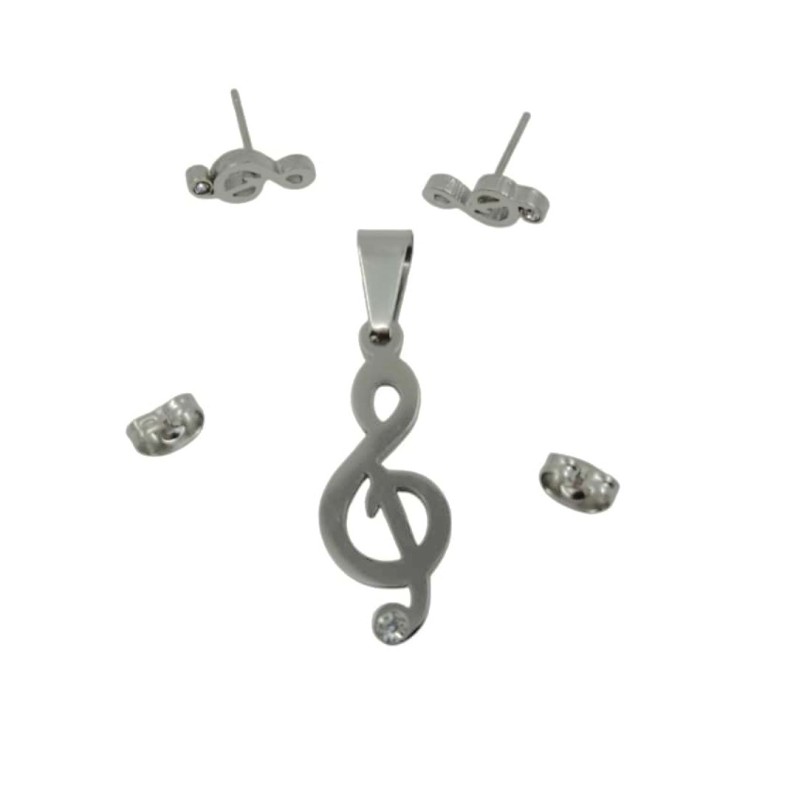 Zestaw biżuterii zawieszka i kolczyki klucz wiolinowy z cyrkonem
