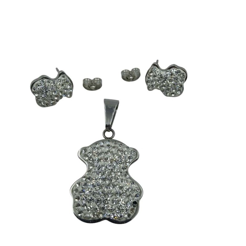 Zestaw biżuterii zawieszka i kolczyki niedźwiedź