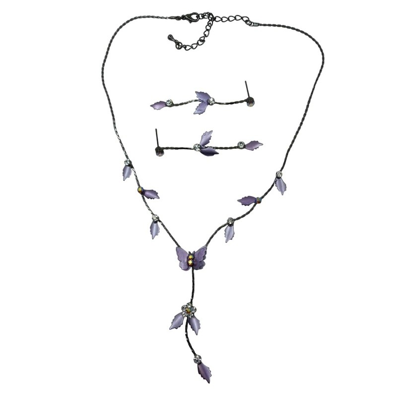 Komplet biżuterii kolczyki i naszyjnik - fioletowy