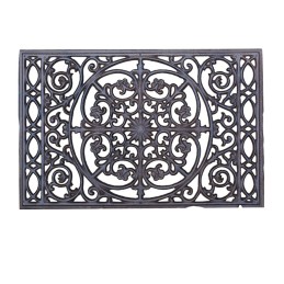 Żeliwna wycieraczka zewnętrzna, czyszczak butów, kwiaty i liście, vintage