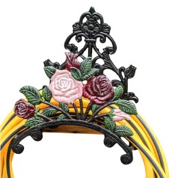 Żeliwny uchwyt na wąż ogrodowy, ozdobny, róża