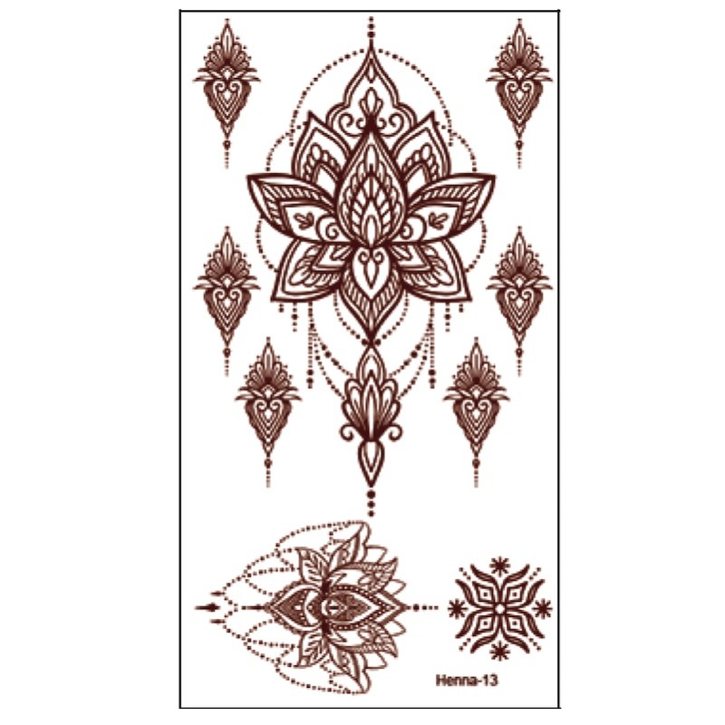 Henna hnědé nalepovací tetování, ornamenty, květy Henna hnědé nalepovací tetování, ornamenty, květy