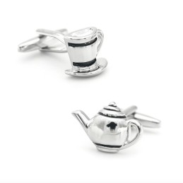 Spinki do mankietów czajniczek, filiżanka, herbata o piątej