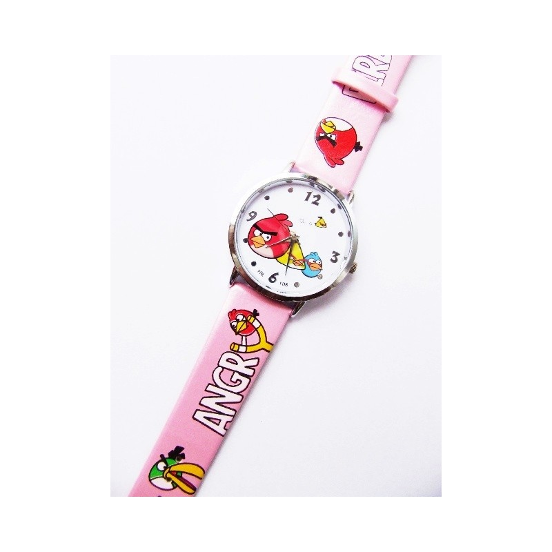 Růžové hodinky motiv Angry Birds